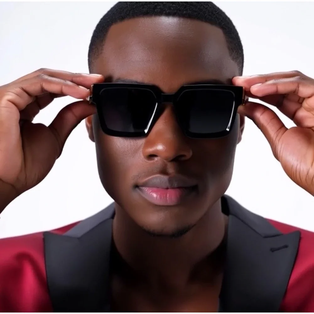 Mens Oversized Black Square Sunglasses Gold Accents Hip Hop Driving Eyewear 2026